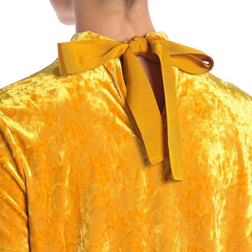 14th & Union Velvet Back Bow Mock Neck Top Yellow - Picture 4 of 8
